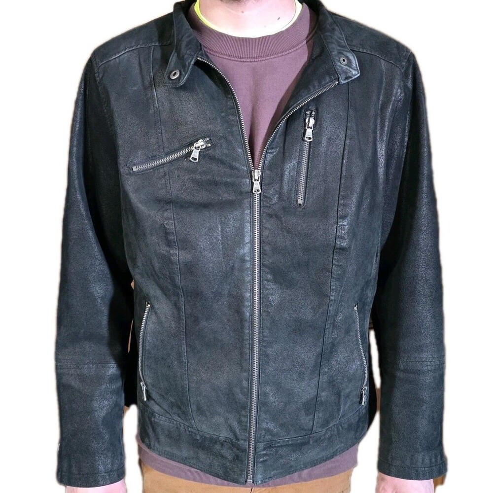 Levi’s 2XL Black 100% Suede Leather Jacket Men’s Moto Biker Full Zip Coat Unisex